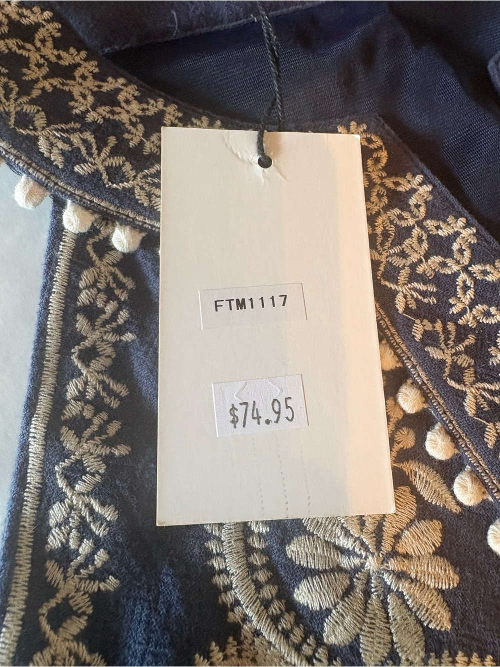 THML Navy Blue Embroidered Tunic with Cream Stitching - Picture 9 of 12
